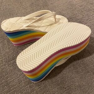 Kurt Geiger White Platform Sandals with Rainbow Sole